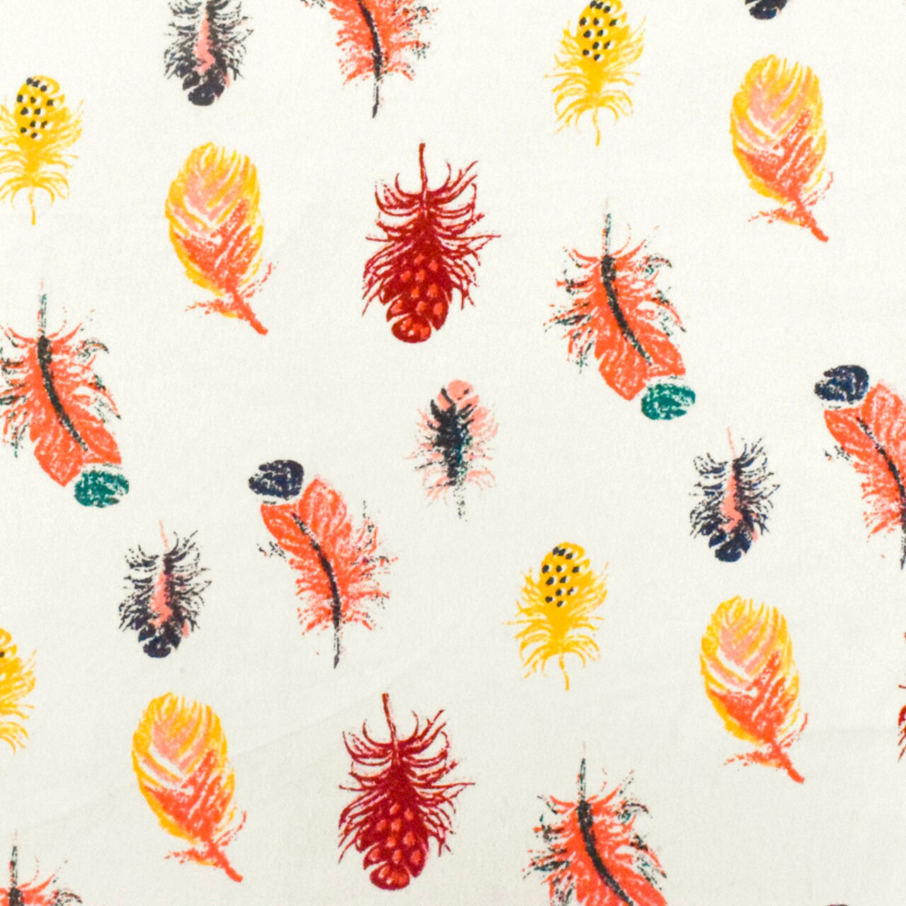 Ivory-Orange-Multi Feather Printed Rayon Crepe Faille Woven Fabric By the Yard